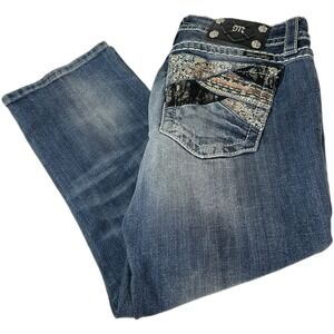 Miss Me‎ Signature Cuffed Capri Jeans Womens 28 Boho Bedazzled Studs Embellished